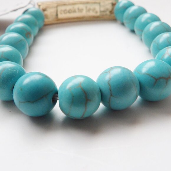 Cookie Lee NWT Turquoise Colored Bead Stretch Bracelet w/ Rhinestone Bar - Picture 5 of 10